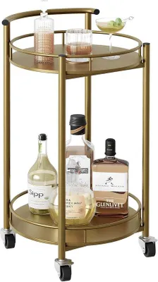Image de Unyqoos® Chariot de service doré – Chariot métallique à 2 niveaux, dimensions 42 x 42 x 78 cm, avec roulettes pivotantes à 360° (2 avec frein), capacité de 10 kg par étagère, idéal pour la cuisine et les boissons