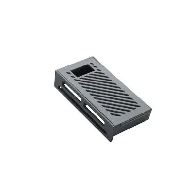 A grey, slatted grate with a rectangular cutout on top, likely a ventilation cover for an electronic device.