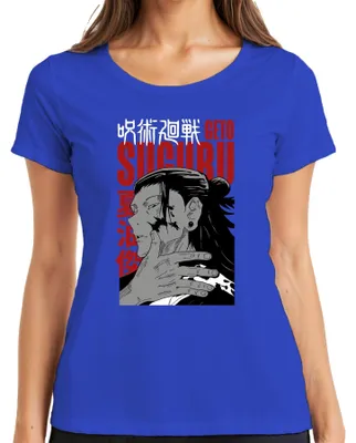 Imagen del producto de Camiseta para mujer, diseño de retrato de Geto Suguru de Jujutsu Kaisen, estilo oscuro, ideal como regalo para fans, color azul, talla 3XL