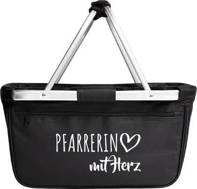 Produktbild von Huuraa Einkaufskorb Pfarrerin mit Herz 20 Liter Black faltbarer Tragekorb Geschenkidee