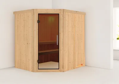 Produktbild von Karibu Sauna Innensauna Siirin Eckeinstieg ohne Zubehör 196x170x198 cm ohne Dachkranz mit Graphittür