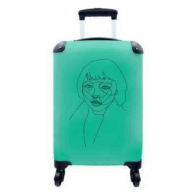 Produktbild von MuchoWow® Koffer Handgepäck Trolley Rollkoffer Kleine Reisekoffer mit 4 Rollen - Frauen - Kopf - Strichzeichnung - Cabin Size < 55x40x23 cm & 55x40x20 cm - Fotokoffer - Kabinenkoffer - Boardgepäck - Reise-Box - Reisekoffer - Reisegepäck - Koffer mit Bild - Trolley für Kinder