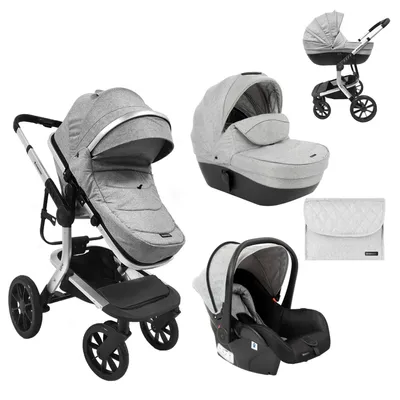 Produktbild von Kikkaboo Kombikinderwagen Irene 3 in 1 Babywanne Autositz Adapter Wickeltasche grau hellgrau