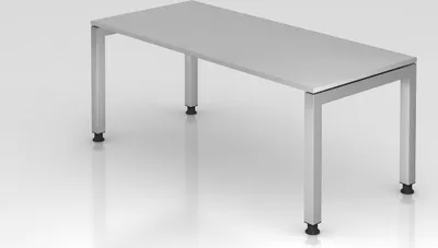 Produktbild von Schreibtisch Pejo | Grau | Silber Gestell | BxT 180x80cm | Arbeitshöhe 68-76cm | stufenlos höheneinstellbar | 4-Fuß-Gestell eckig | Rechteckform mit schwebender Tischplatte