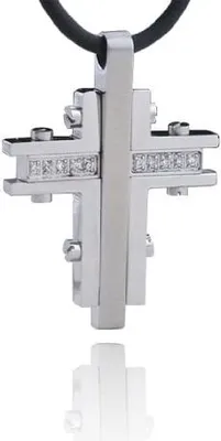 Produktbild von Edelstahl Anhänger Kreuz mit Kautschuk Kette Zirkonia Steine Männerschmuck-- 55cm