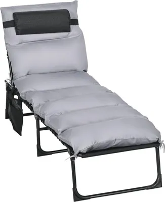 Produktbild von Klappliege Garten 120 kg Belastbarkeit 5-stufig neigbare Rš¹ckenlehne mit Kopfkissen 58 x 189 x 32,5 cm Stahl Polyester Hellgrau