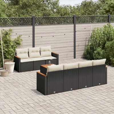 Produktbild von Design 8-tlg. Garten-Sofagarnitur mit Kissen Schwarz Poly Rattan, Gartenmöbel-Sets 2024 Neu
