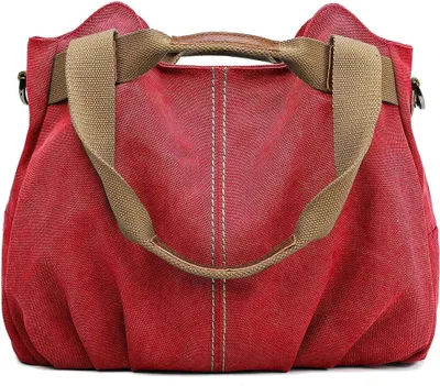Produktbild von Handtasche Damen Canvas Schultertasche Multifunktionale Umhängetaschen Casual Hobo Groß Taschen für Arbeit Schule Beach Shopper, Rot