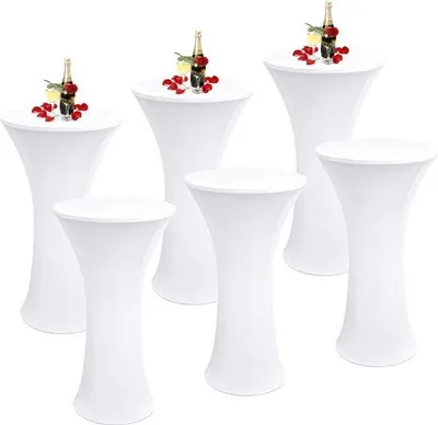 Produktbild von Famanu Set von 6 weißen Stretch-Statafelhüllen für Bistrotische 60-65 cm - Elasthan Tischdecke