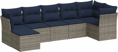 Produktbild von vidaXL 7-tlg. Garten-Sofagarnitur mit Kissen Grau Poly Rattan