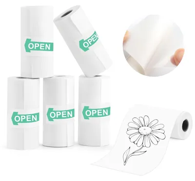 Produktbild von Thermopapier Thermodruckerpapier Mini-Drucker - Transparent - 55 x 25 mm - 5 Rollen - Selbstklebend