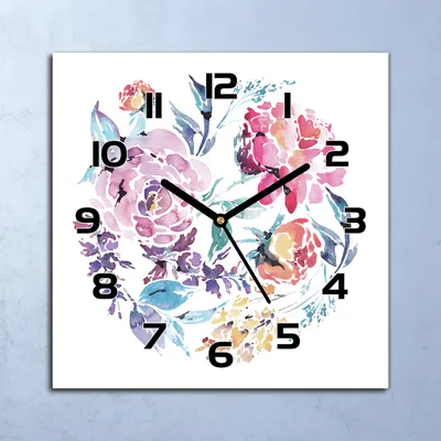 Produktbild von Wanduhr Echt-Glas-Küchenuhr Aquarell Blumen Quarz Lautlos 30x30 Deko Bilder