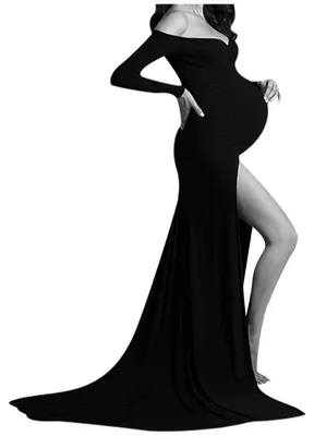 Produktbild von Elegantes V-Ausschnitt-Kleid für Schwangere, ideal für Fotoshootings