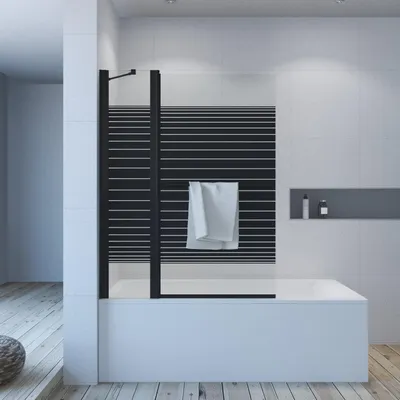 Produktbild von Badewannenaufsatz Schwarz matt 110 x 140 cm Duschtrennwand für Badewanne Duschwand Glas aus 5 mm Einscheiben Sicherheitsglas, Nano Beschichtung