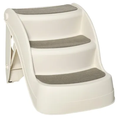 Produktbild von Klappbare Hunde- und Katzenleiter mit 3 rutschfesten Stufen aus PP, 49 x 38 x 38 cm, Beige