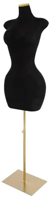 Produktbild von Damen Schneiderpuppe/Schaufensterpuppe - Oberkörper-Torso mit Bodenständer - Höhenverstellbar 150–210 cm - Brust 94 cm Taille 63 cm Hüfte 110 cm - Schaumstoff Polyurethan- Schwarz