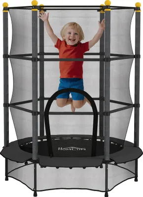 Zdjęcie produktu dla Trampolina ogrodowa HOMCOM Ø140 cm, dziecięca, ogrodowa, z siatką zabezpieczającą, osłoną krawędzi, dla dzieci w wieku 3-10 lat, udźwig do 50 kg, kolor czarny
