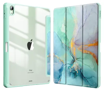 Produktbild von Fintie Hybrid Hülle für iPad Air 11 Zoll M3 2025/ M2 2024, iPad Air 5/4 Gen (2022/2020) 10,9 Zoll mit Stifthalter - Stoßfeste Schutzhülle mit transparenter Hartschale auf der Rückseite, Smaragd Marmor