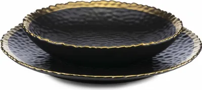 Produktbild von Howhomely | Teller Set - Schwarz&Gold - 4x Flach 25cm - 4x Tief 21cm - Elegantes Geschirr - Schwarze Teller