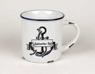 Produktbild von Schietwetter Pott Anker Kaffeebecher Kaffeepott weiß BLAU "Rusty" Emaille-Optik Tasse Becher