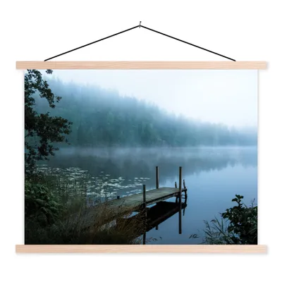 Produktbild von MuchoWow® Textilposter Natur - See - Wald - Nebel 120x90 cm mit holzfarbenen Rahmen - Magnetisch
