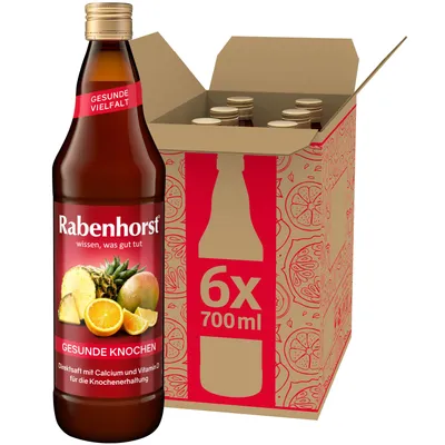 Produktbild von RABENHORST Gesunde Knochen 6er Pack (6 x 700 ml) - Mehrfruchtsaft mit Calcium und Vitamin D3 - Direktsaft