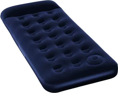 A navy blue inflatable mattress.