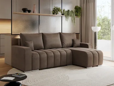 Produktbild von MKS MEBLE Sofa mit Schlaffunktion - Ecksofa mit Schlaffunktion und Bettkasten - Sofa 3 Sitzer - Schlafsofa - Couch - Schlafsofa mit Bettkasten - Kirasso L - Braun Velvet