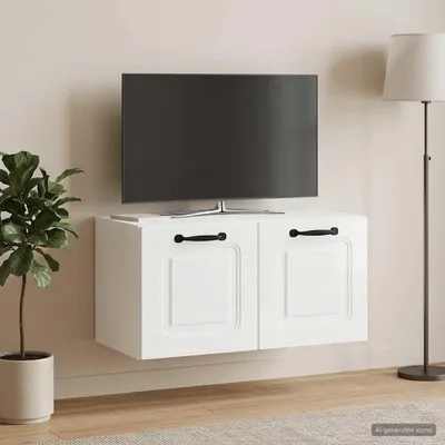 Obrázok produktu pre Maison Exclusive – Nástenná skrinka pod televízor, lesklá biela, 59,5 x 31 x 30 cm