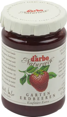 Produktbild von Food-United KONFITÜRE EXTRA Singles Gartenerdbeere-Erdbeere 225g von DARBO Naturrein fruchtiger strawberry jam perfekt für Single-Frühstück Brot und Brötchen Erdbeerkuchen Quark Porridge Puddings