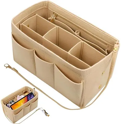 Zdjęcie produktu dla Organizer do torebki z wieloma przegrodami, do damskich torebek, kolor khaki
