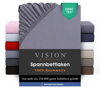 Productafbeelding van VISION spreihoes – 100% katoen – enkel bed (90 x 190 cm) – elastische hoeken – geschikt voor matrassen tot 25 cm –  certificering – machinewasbaar – kleur: grijs