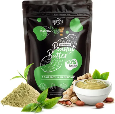 Immagine prodotto di Nustino - Burro di arachidi in polvere al matcha 400 g - 90% di grassi in meno - Ricco di proteine - Senza zucchero - A basso contenuto di grassi - Senza olio di palma - Ideale per frullati e prodotti da forno