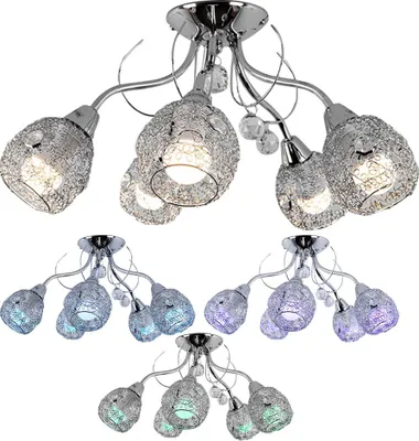 Produktbild von RGB LED Deckenleuchte, 5 Flammig, Kristalle, Chrom, D 54 cm