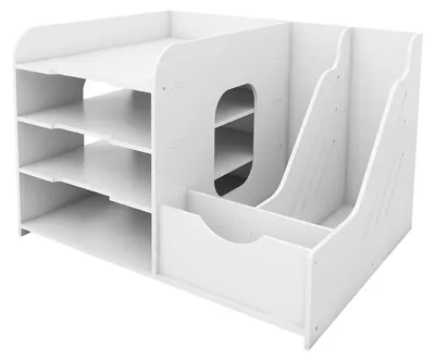 Produktbild von Dokumentenablage - Schreibtisch Organizer - A4 Briefablage - Dokumentenhalter - PVC Papierablage - Ablagesystem - Weiß