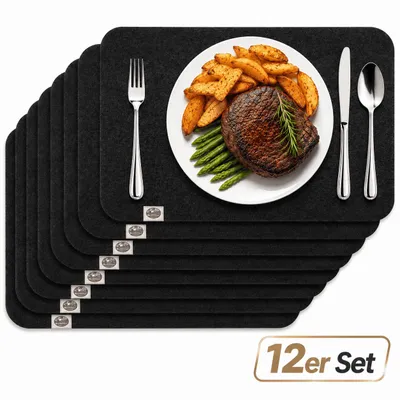 Produktbild von Platzset 12er Set Tischset Platzmatte Platzdecke Tischmatte Anthrazit Waschbar