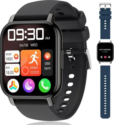 Produktbild von Smartwatch für Männer Frauen, 1,85 Zoll mit Telefonfunktion, mit SpO2-Blutdruckmessgerät, Herzfrequenz, Schrittzähler, Schlafüberwachung Android IOS
