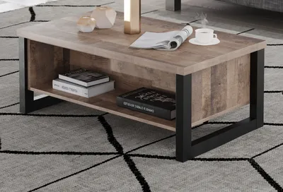 Produktbild von Couchtisch "Emile" in Eiche Tabak und schwarz Beistelltisch mit Ablage 110 x 65 cm