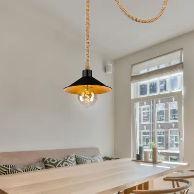 Produktbild von Hängeleuchte, Hanfseil, schwarz, gold, H 120 cm