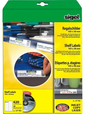 Produktbild von SIGEL LP783 Regalschilder, 105 x 38 mm, weiß, 420 Stück