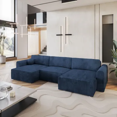 Produktbild von Masseno Ecksofa FENTO P mit Schlaffunktion U-Form, Sofa mit Bettkasten, Wohnzimmersofa, Couch, Soffa, Bettsofa, Couchgarnitur- Blau, POSO 05