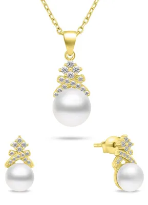 Produktbild von Charmantes vergoldetes Perlenschmuck-Set SET238Y (Ohrringe, Halskette)