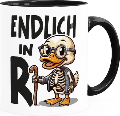 Produktbild von Kaffee-Tasse Spruch Endlich in Rente Ente lustiges Geschenk Rentner Ruhestand MoonWorks® weiß-innen-schwarz standard