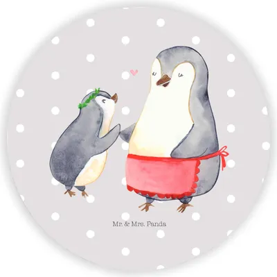 Produktbild von Mr. & Mrs. Panda Kühlschrankmagnet Pinguin mit Kind - Grau Pastell - Geschenk, Schwester, Muttertag, magnet motiv, pinnwand, für kühlschrank, Vorbild Mama, rundmagnet