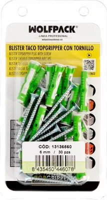 Productafbeelding van Wolfpack Blisterverpakking voor Tacos, Topgripper, bimateriaal, met schroeven van Ø 6 mm. 30 stuks