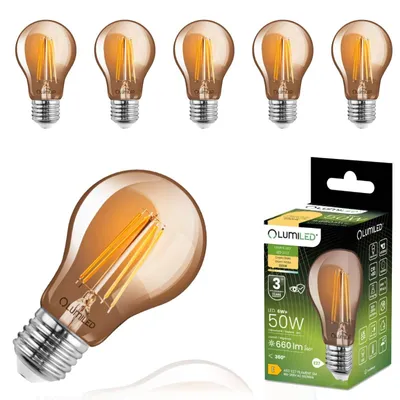 Obrázek produktu pro LUMILED 6x E27 LED žárovky Vintage Edison A60 6W Nahrazuje 50W 660lm žárovku 2200K Teplá bílá žárovka Retro vlákno Kouřové sklo Deco Café Bar