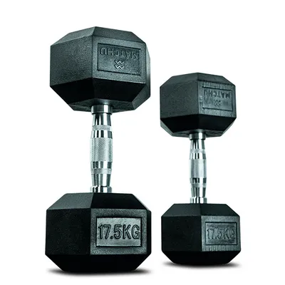 Produktbild von Matchu Sports Hantel Hexagon Set | 2 x 17,5 kg aus Gummi Ergonomische Verchromte Griffe | Dumbbell Set Kurzhantel Set Hanteln Kurzhanteln