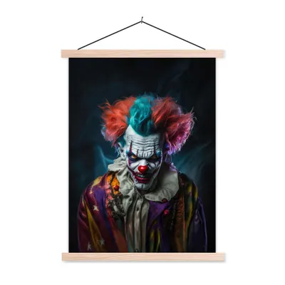 Produktbild von MuchoWow® Textilposter Clown - Make-up - Kostüm - Porträt - Horror 120x160 cm mit holzfarbenen Rahmen - Plakatkarton