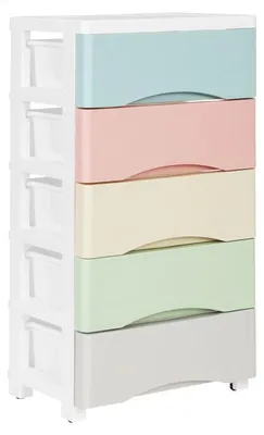 Productafbeelding van ModernHome PJJCBS0024-05C Opbergrek met 5 lades op wieltjes, 75 × 27 × 39 cm