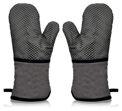 Produktbild von Hitzebeständige Ofenhandschuhe mit Silikonbeschichtung, Grillhandschuhe, Kochhandschuhe, rutschfest, lang (Grau)